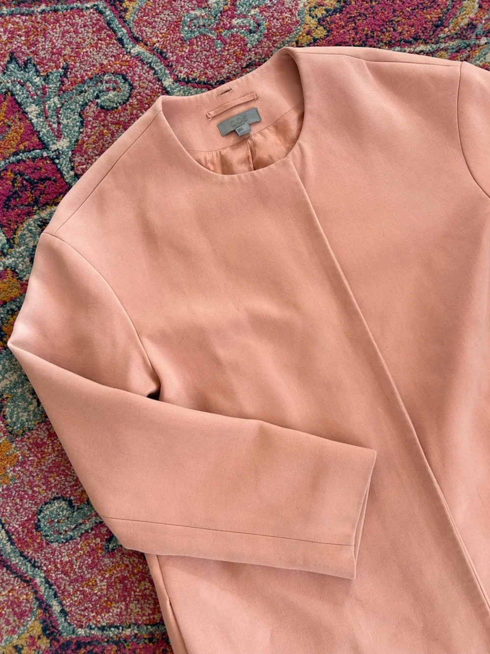 COS | Women’s Blush Pink Soft Minimalist Collarless Hidden Zip Front Coat Size 4